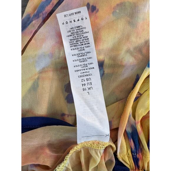 New TOPSHOP NORDSTROM Mesh Printed Long Sleeve Ruched Bardot Top Size 12 - Picture 8 of 9